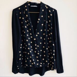 Olivia Moon Faux Wrap Polka Dot Mixed Media Top